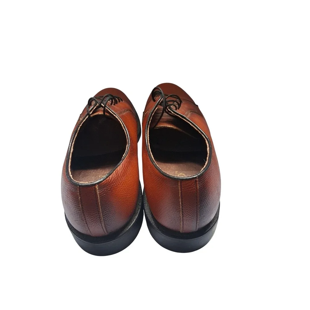 Mens Pebble Grain Leather Plain Toe Derby Dress Shoes Brown Made in USA 12